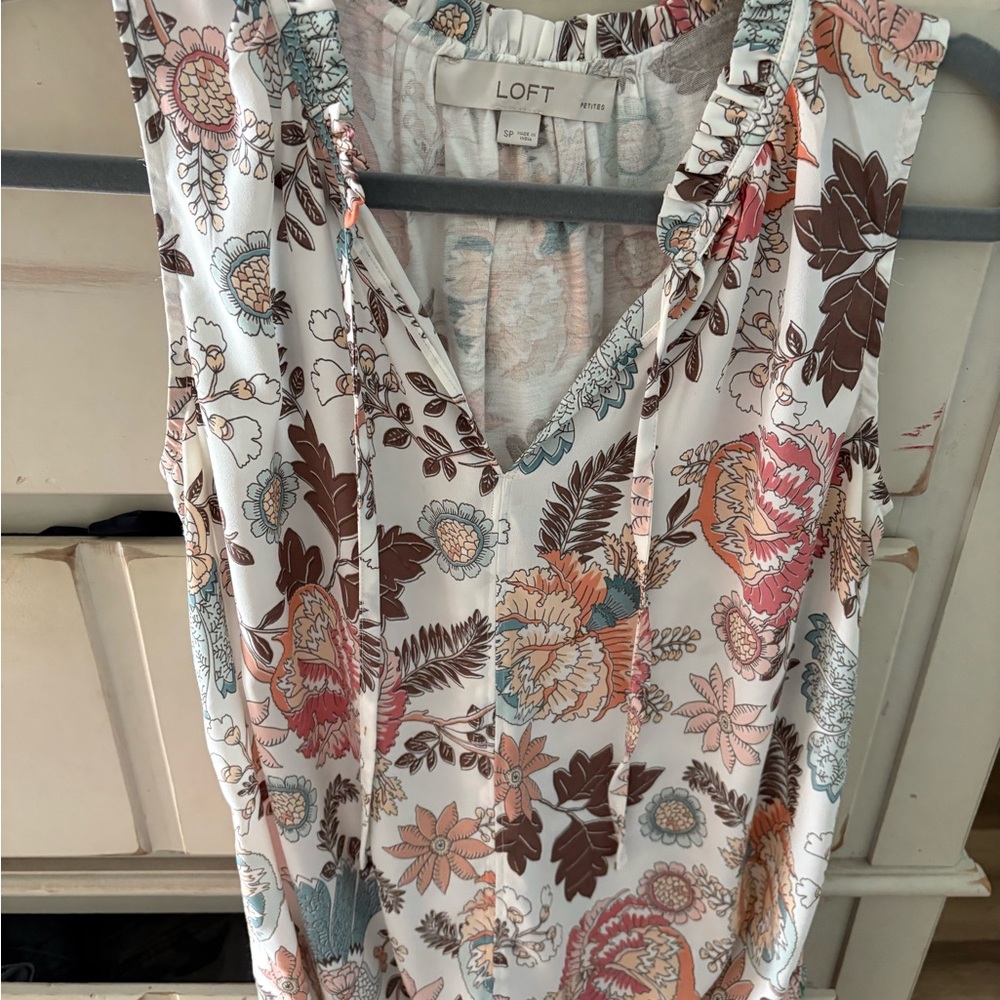 LOFT Orange Brown Ruffled Tank Top